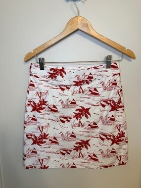 Talbots White Mini Skirt with Red Tropical Sailboat Print